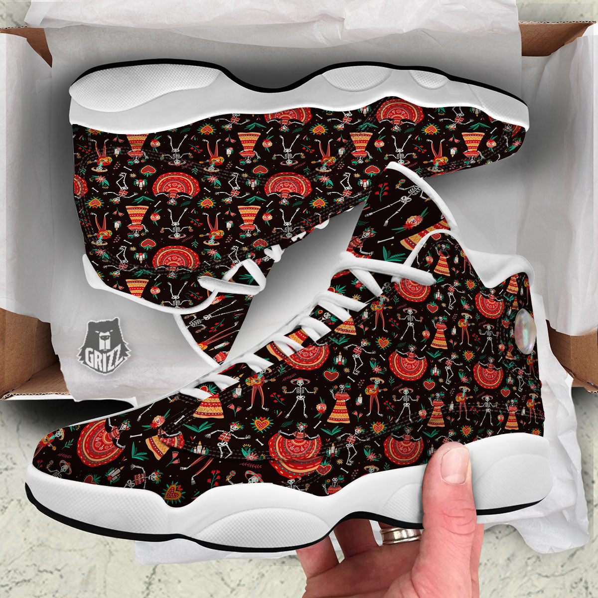 Mariachi Skeletons Day Of The Dead Print Pattern White Basketball Shoes-grizzshop