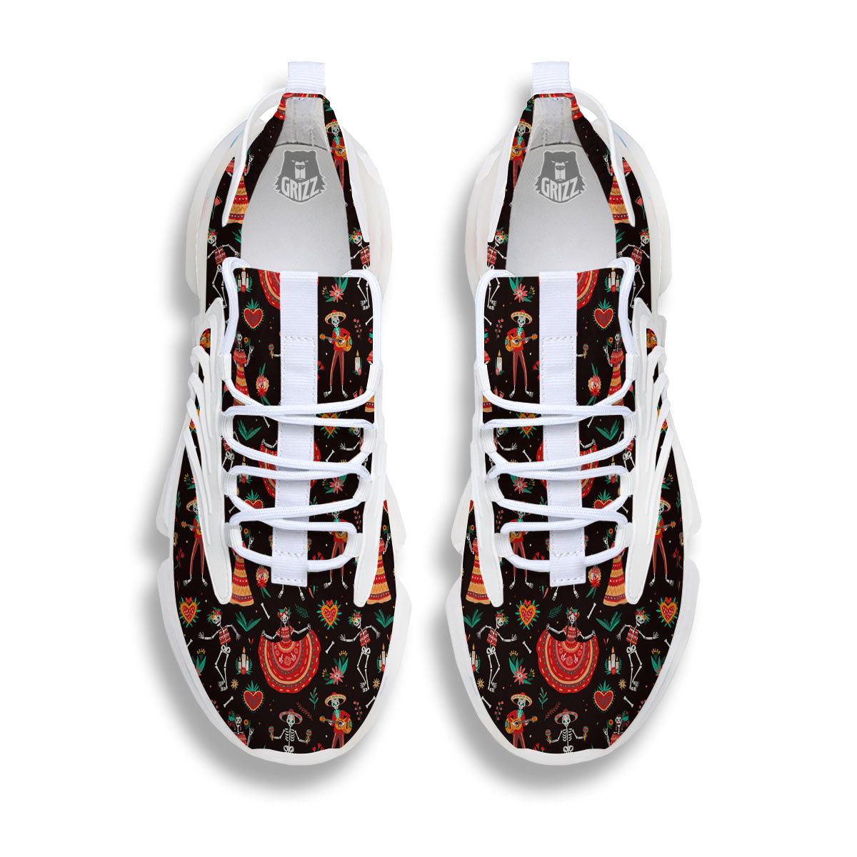 Mariachi Skeletons Day Of The Dead Print Pattern White Gym Shoes-grizzshop
