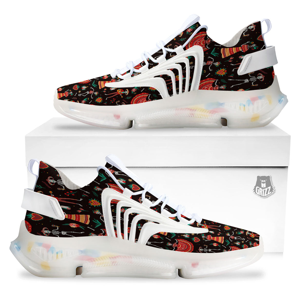 Mariachi Skeletons Day Of The Dead Print Pattern White Gym Shoes-grizzshop