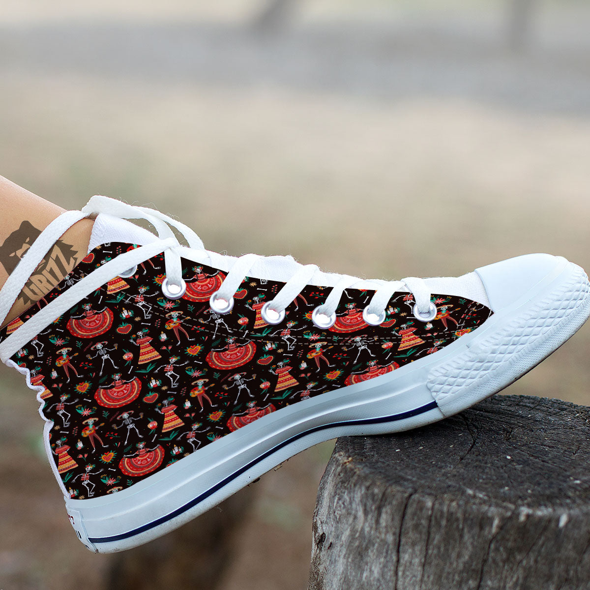 Mariachi Skeletons Day Of The Dead Print Pattern White High Top Shoes-grizzshop