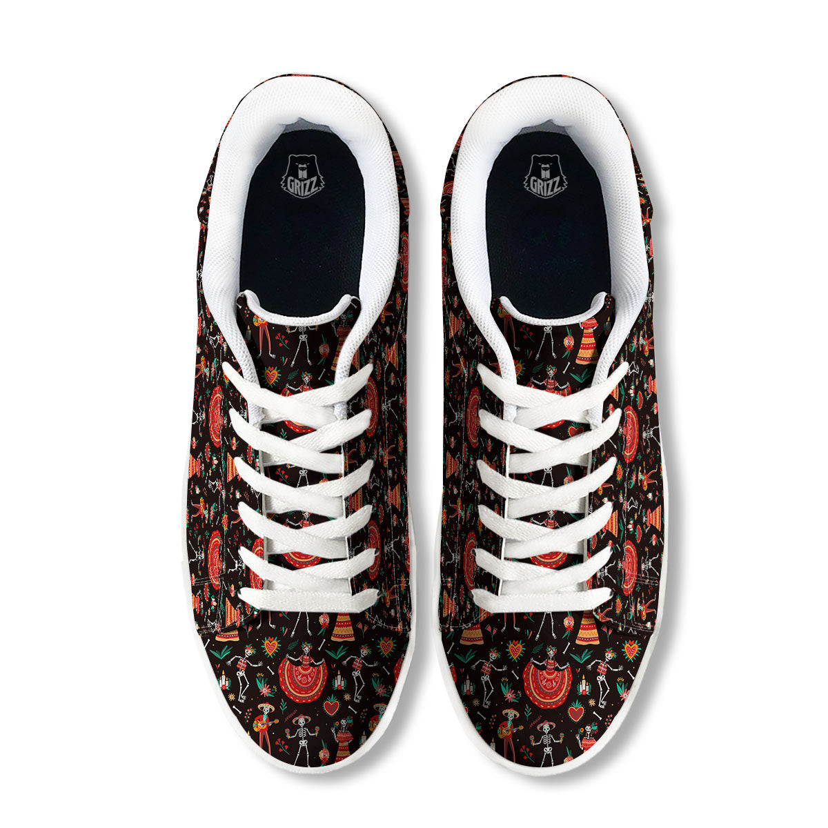Mariachi Skeletons Day Of The Dead Print Pattern White Low Top Sneakers-grizzshop