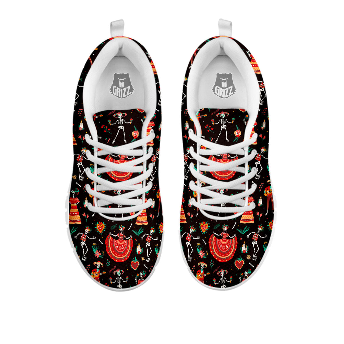 Mariachi Skeletons Day Of The Dead Print Pattern White Sneaker-grizzshop