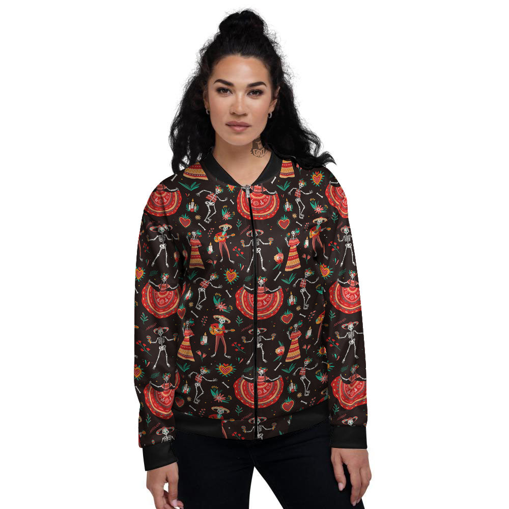 Mariachi Skeletons Day Of The Dead Print Pattern Women's Bomber Jacket-grizzshop