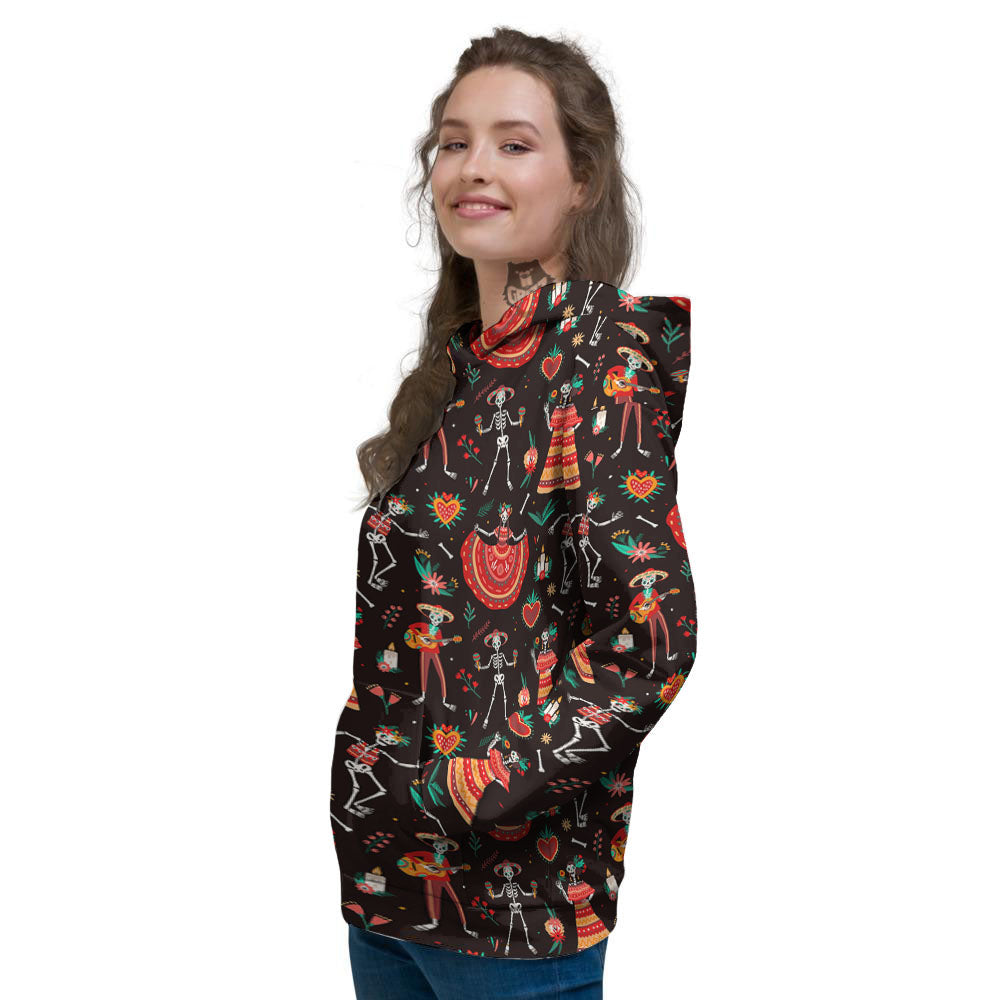 Mariachi Skeletons Day Of The Dead Print Pattern Women's Hoodie-grizzshop
