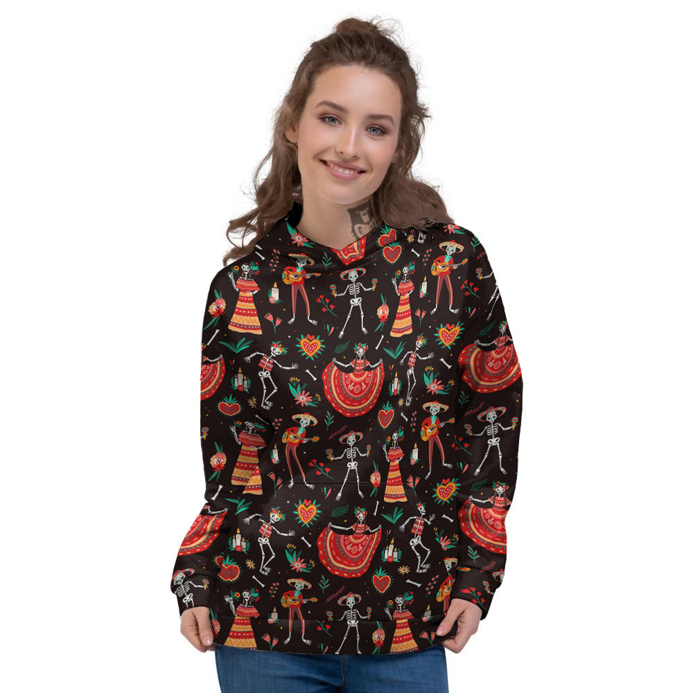 Mariachi Skeletons Day Of The Dead Print Pattern Women's Hoodie-grizzshop