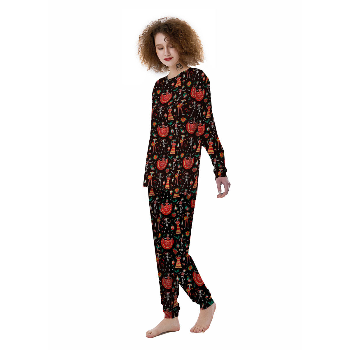 Mariachi Skeletons Day Of The Dead Print Pattern Women's Pajamas-grizzshop