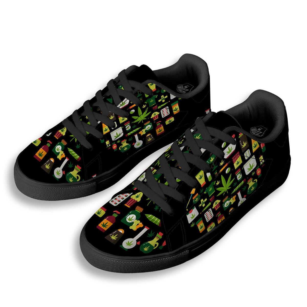 Marijuana And Cannabis Print Black Low Top Sneakers-grizzshop
