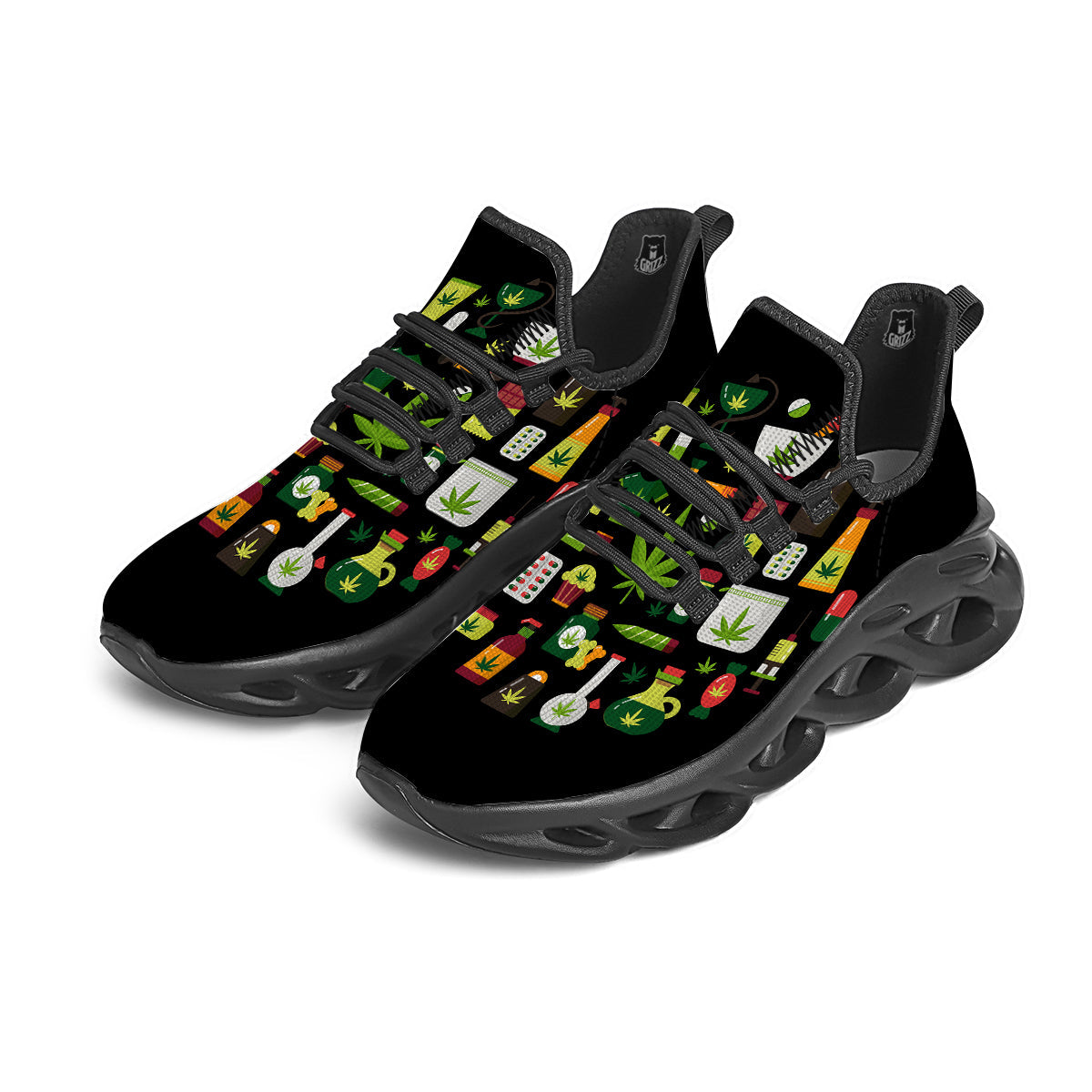 Marijuana And Cannabis Print Black Running Shoes-grizzshop