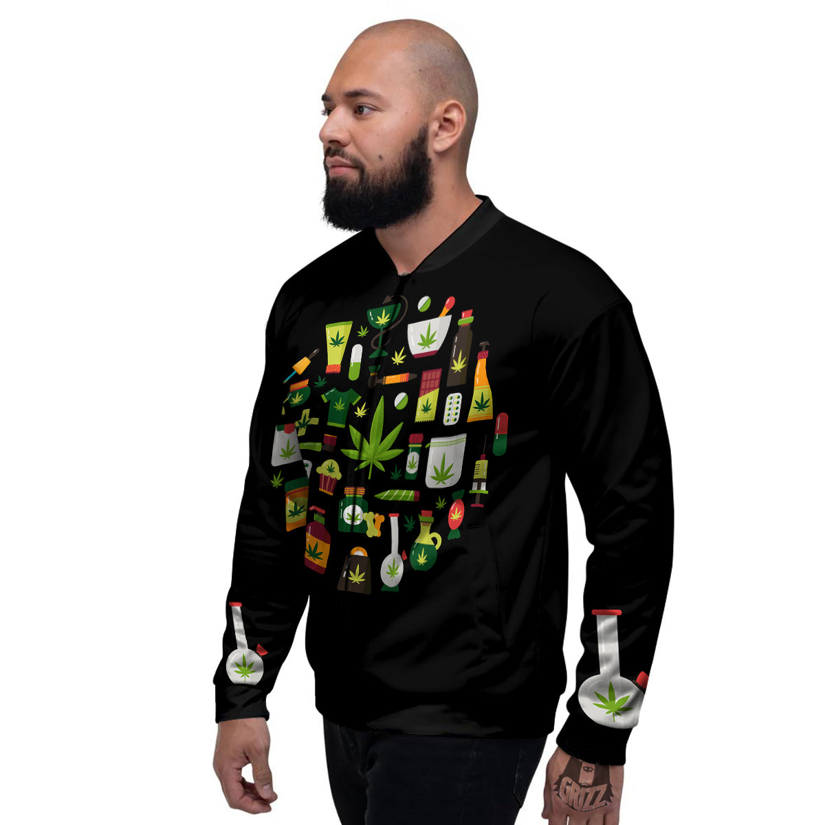 Marijuana And Cannabis Print Men's Bomber Jacket-grizzshop