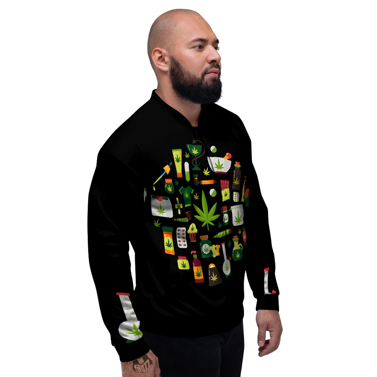 Marijuana And Cannabis Print Men's Bomber Jacket-grizzshop