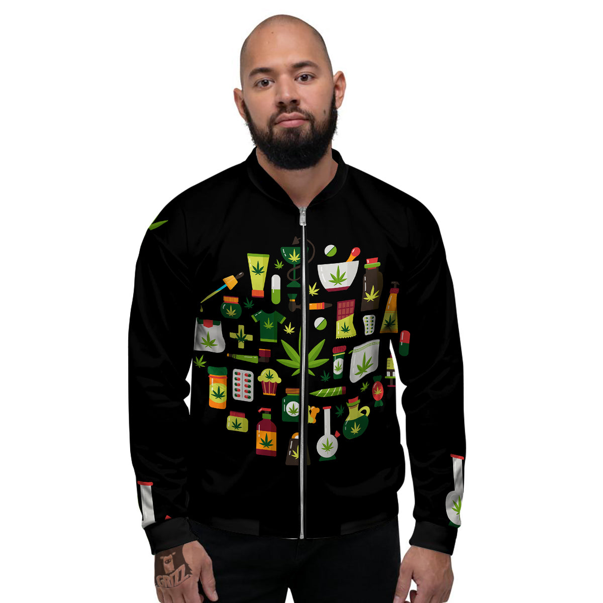 Marijuana And Cannabis Print Men's Bomber Jacket-grizzshop