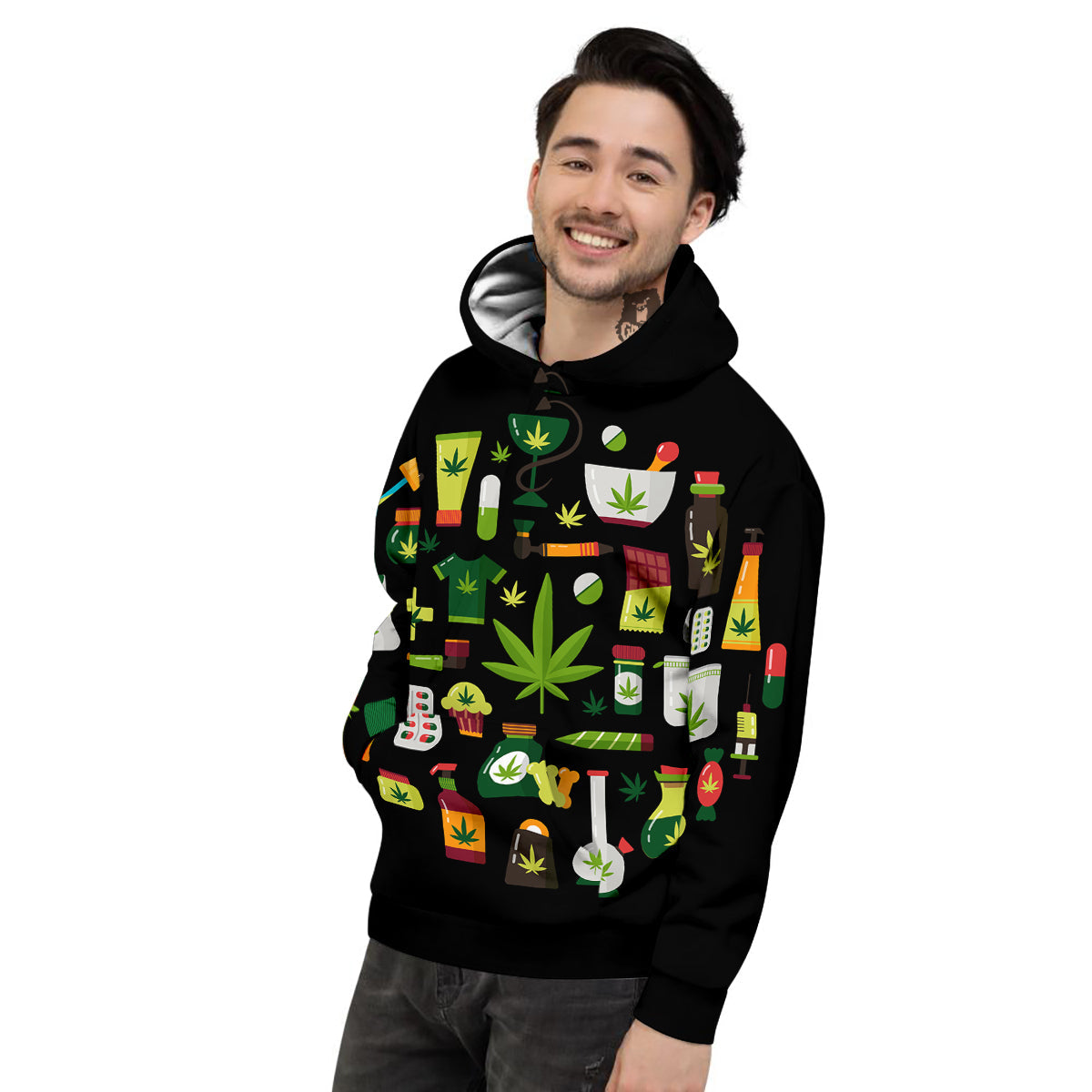 Marijuana And Cannabis Print Men's Hoodie-grizzshop
