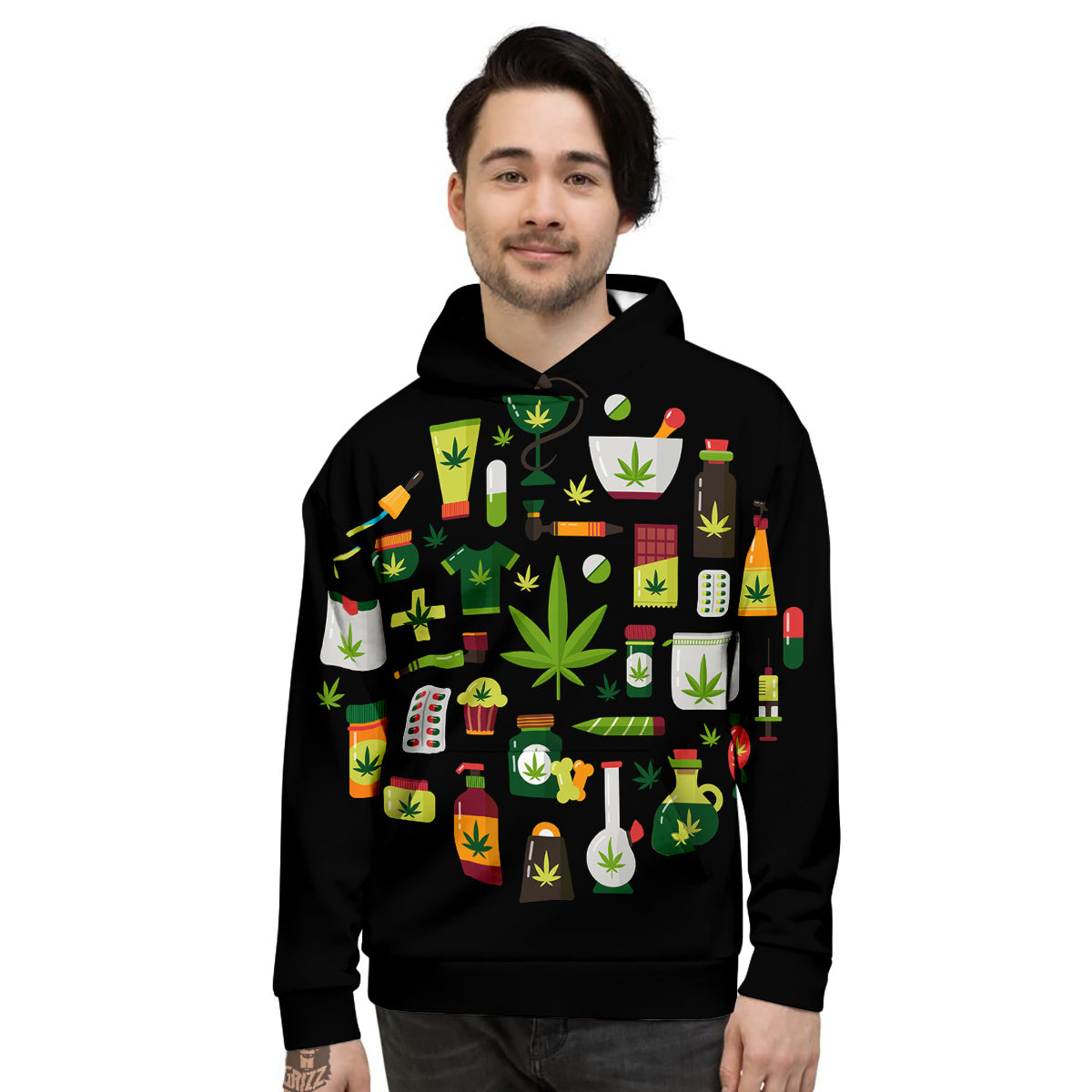 Marijuana And Cannabis Print Men's Hoodie-grizzshop