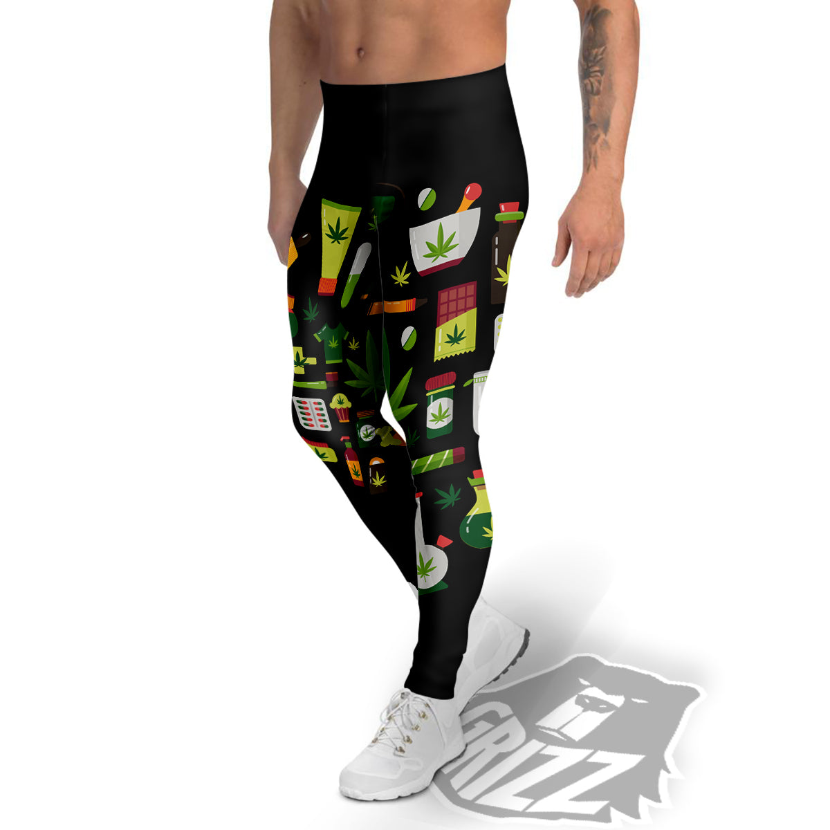 Marijuana And Cannabis Print Men's Leggings-grizzshop