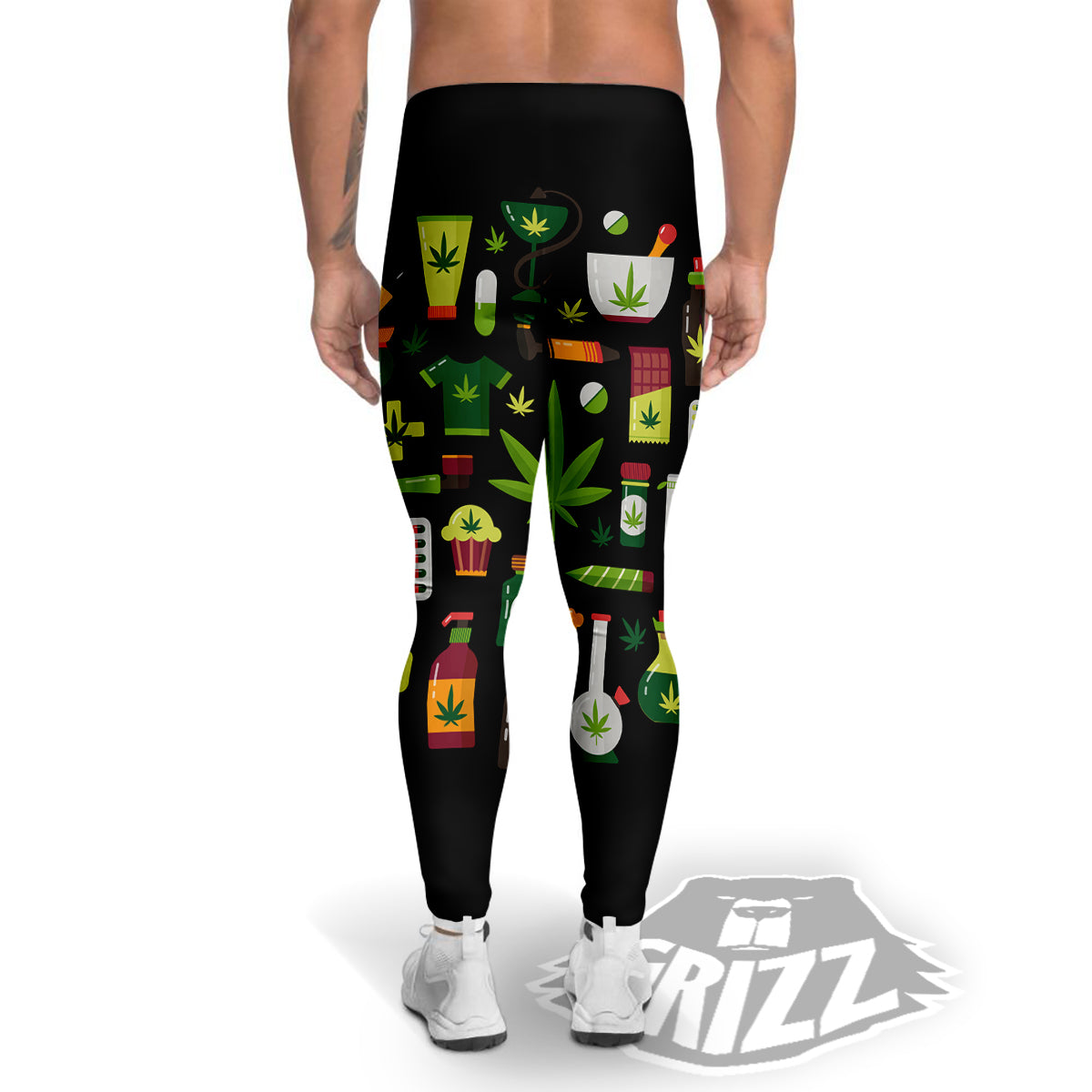 Marijuana And Cannabis Print Men's Leggings-grizzshop