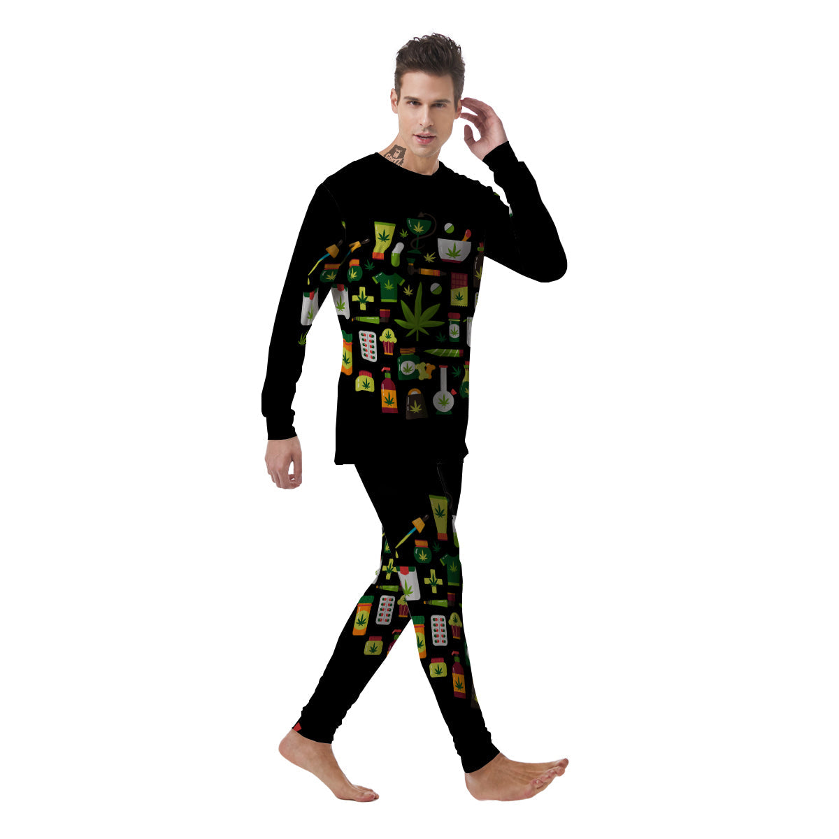 Marijuana And Cannabis Print Men's Pajamas-grizzshop