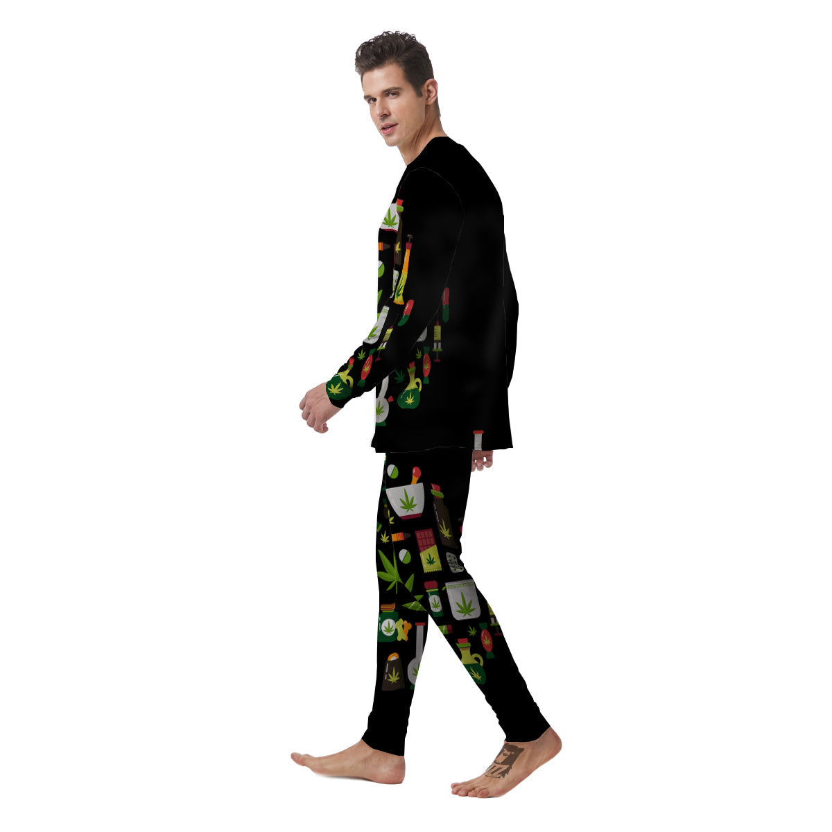 Marijuana And Cannabis Print Men's Pajamas-grizzshop