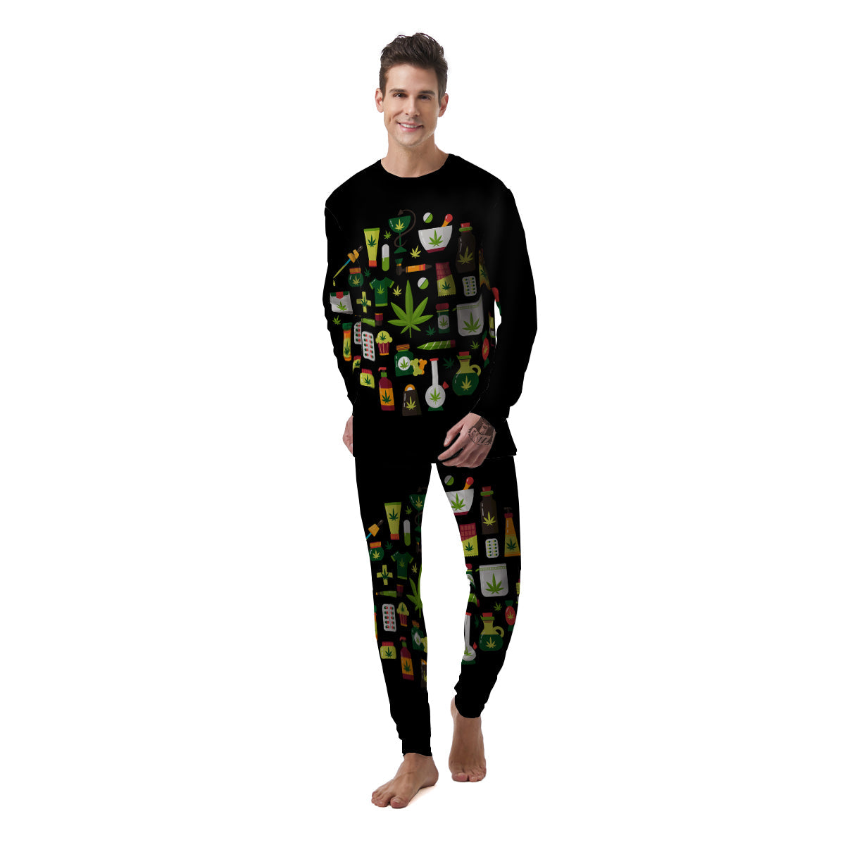 Marijuana And Cannabis Print Men's Pajamas-grizzshop