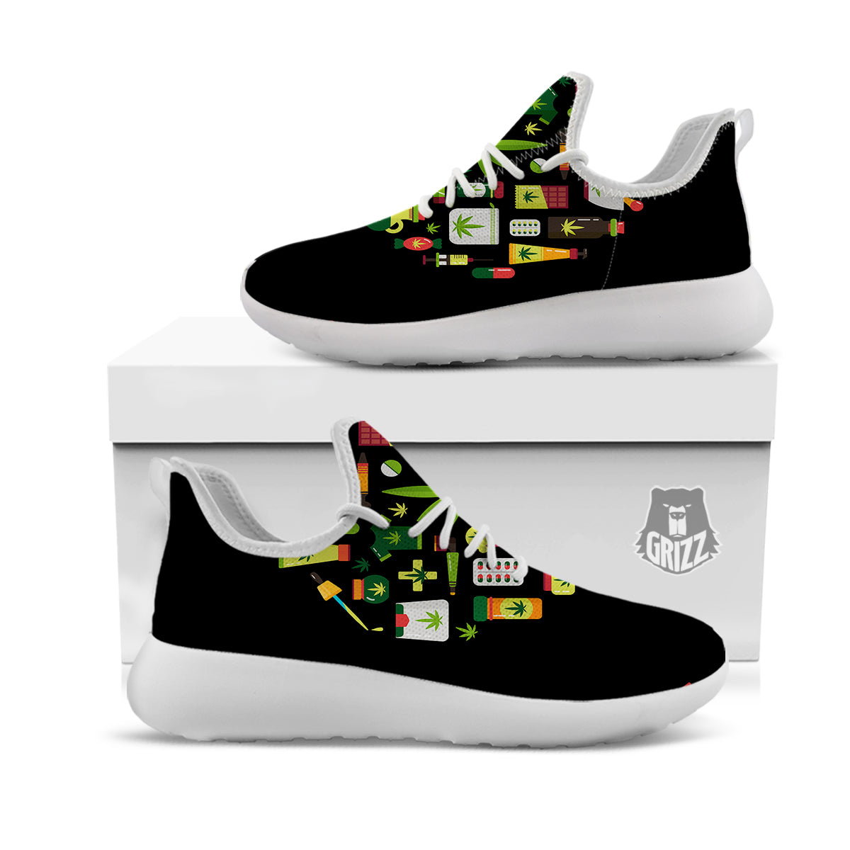 Marijuana And Cannabis Print White Athletic Shoes-grizzshop