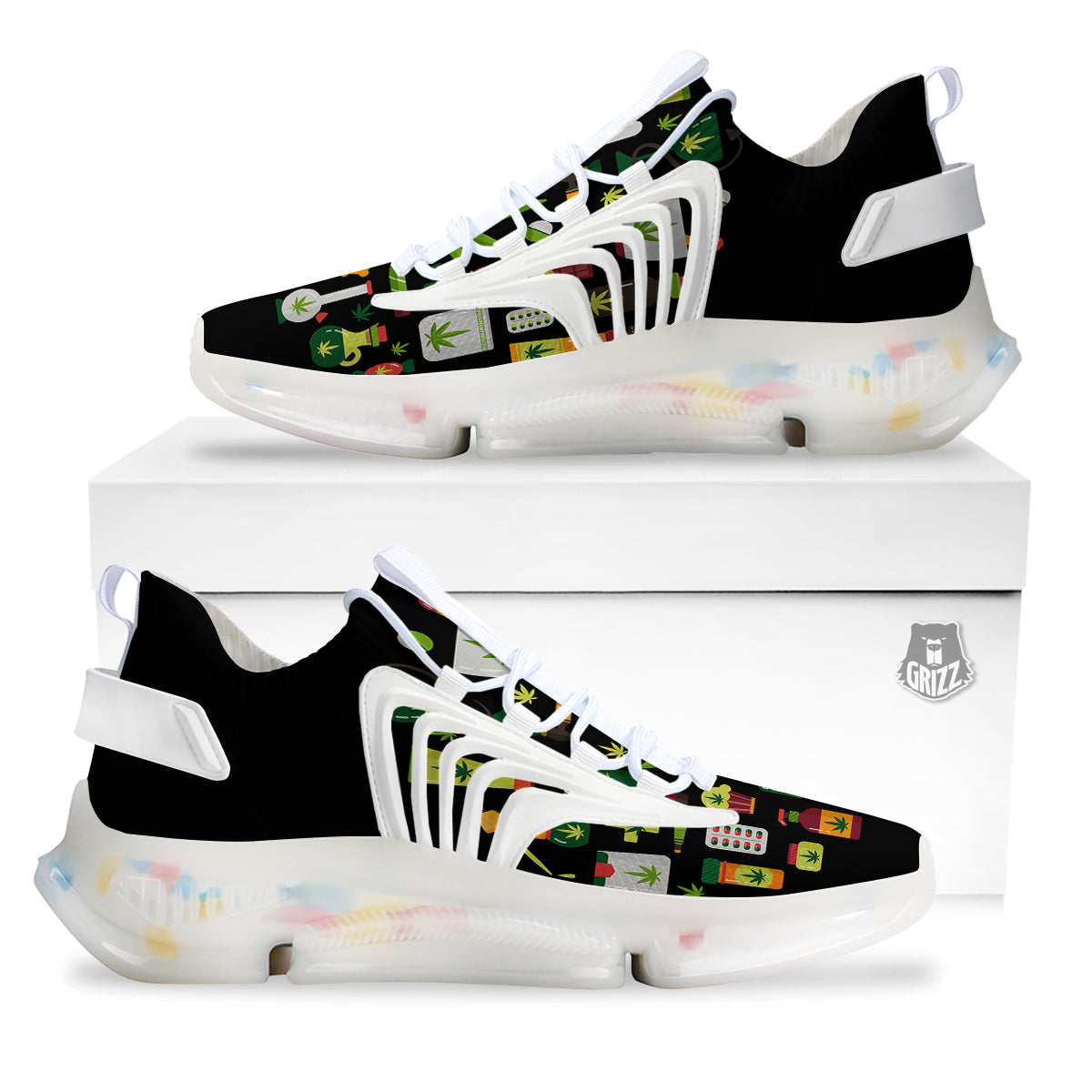 Marijuana And Cannabis Print White Gym Shoes-grizzshop