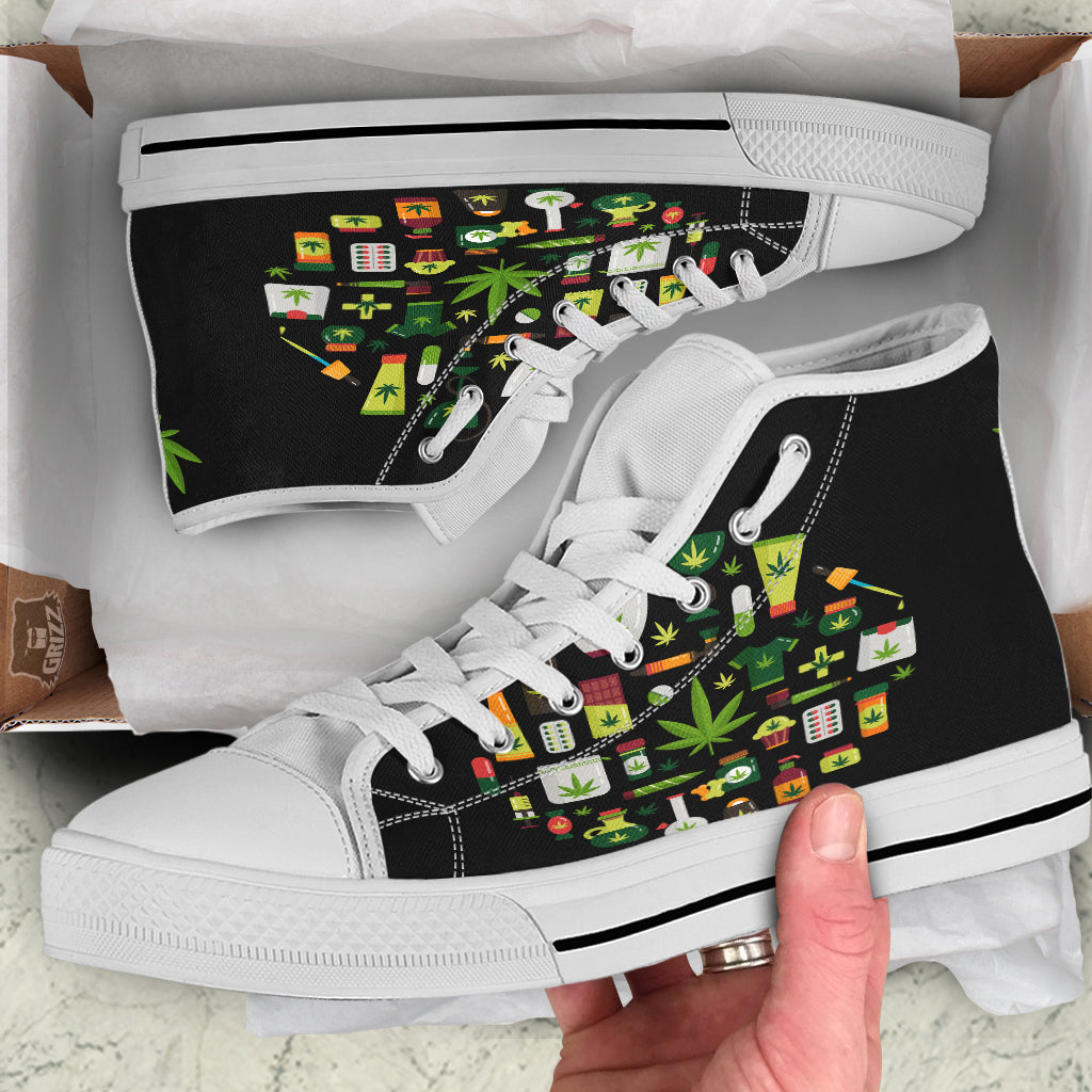 Marijuana And Cannabis Print White High Top Shoes-grizzshop