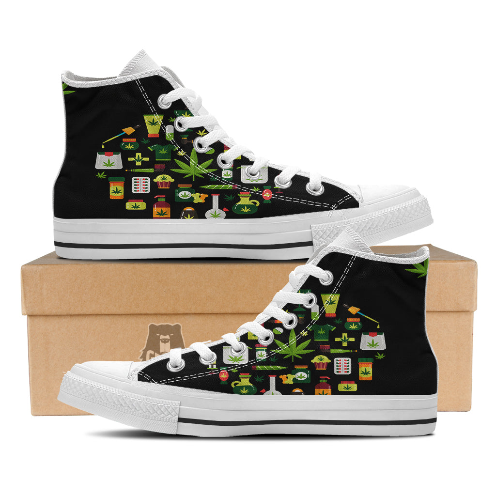 Marijuana And Cannabis Print White High Top Shoes-grizzshop
