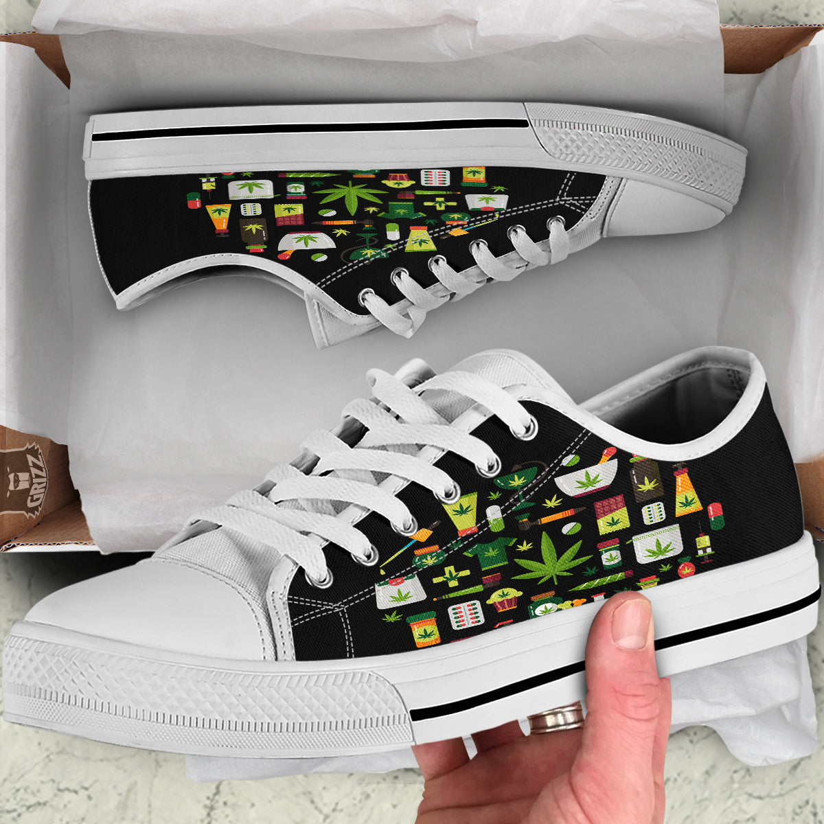 Marijuana And Cannabis Print White Low Top Shoes-grizzshop