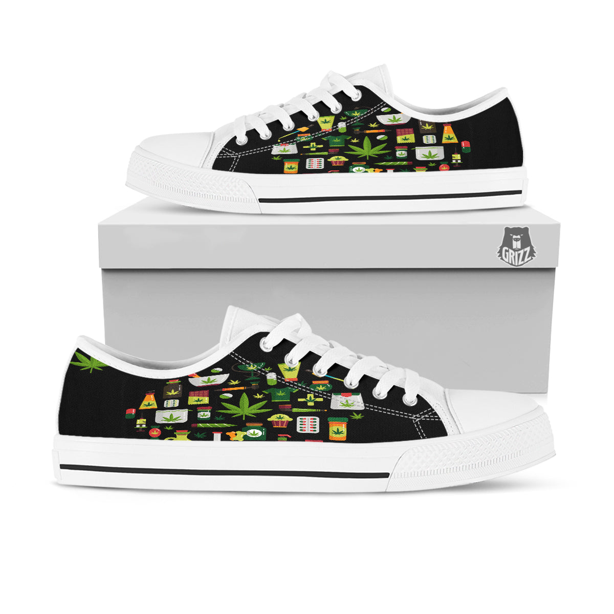 Marijuana And Cannabis Print White Low Top Shoes-grizzshop