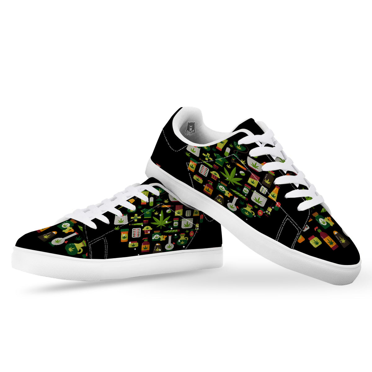 Marijuana And Cannabis Print White Low Top Sneakers-grizzshop