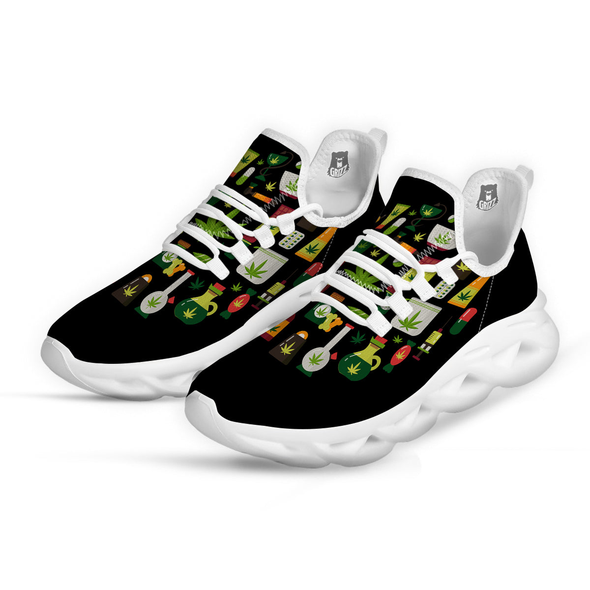 Marijuana And Cannabis Print White Running Shoes-grizzshop