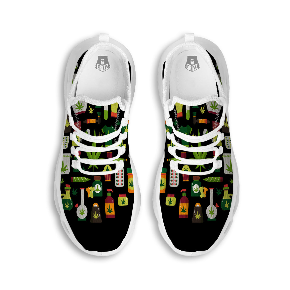 Marijuana And Cannabis Print White Running Shoes-grizzshop