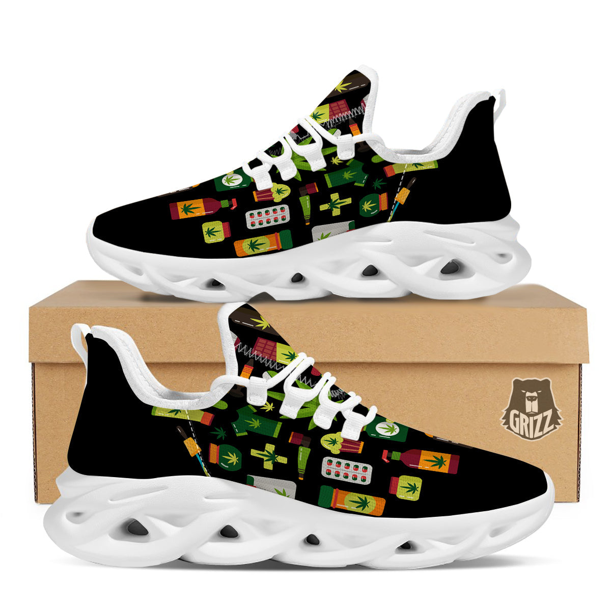 Marijuana And Cannabis Print White Running Shoes-grizzshop