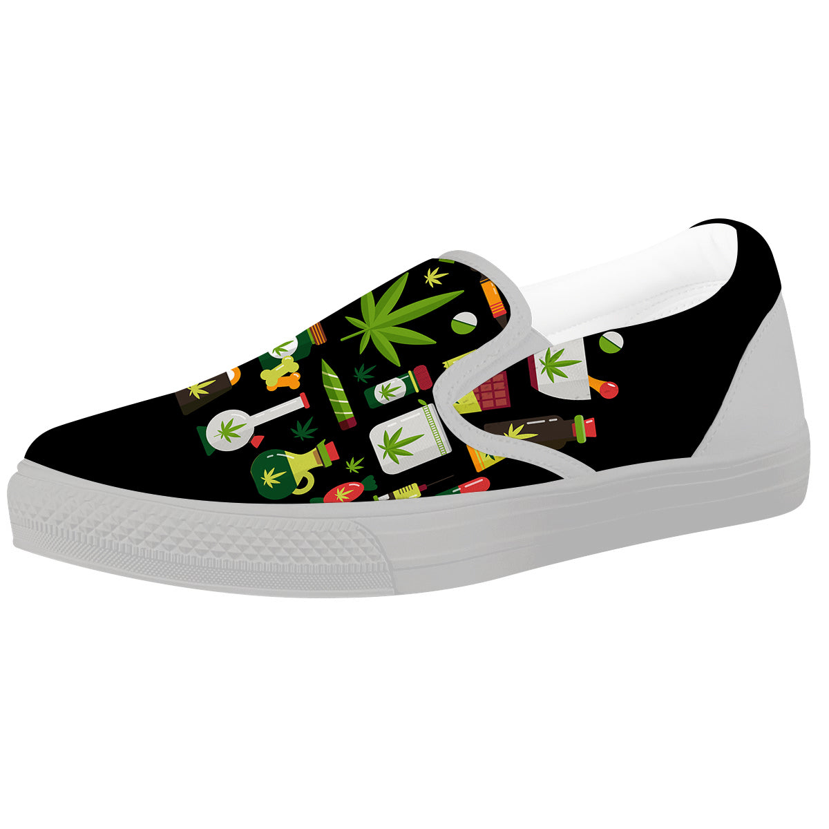 Marijuana And Cannabis Print White Slip On Shoes-grizzshop
