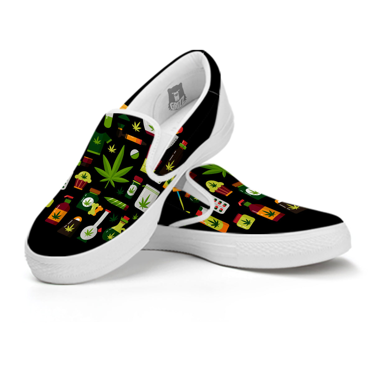 Marijuana And Cannabis Print White Slip On Shoes-grizzshop