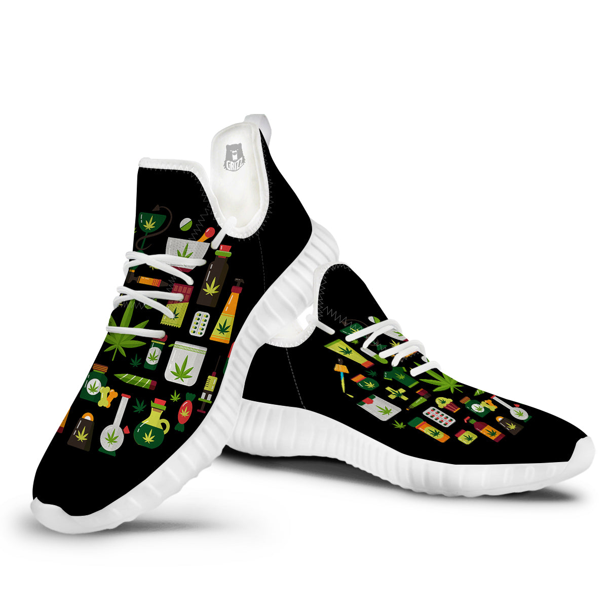 Marijuana And Cannabis Print White Walking Shoes-grizzshop