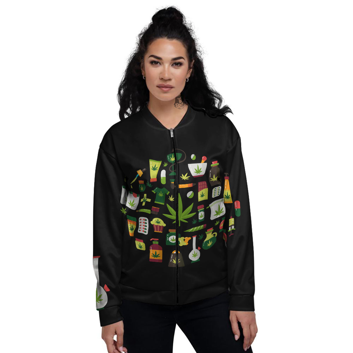 Marijuana And Cannabis Print Women's Bomber Jacket-grizzshop