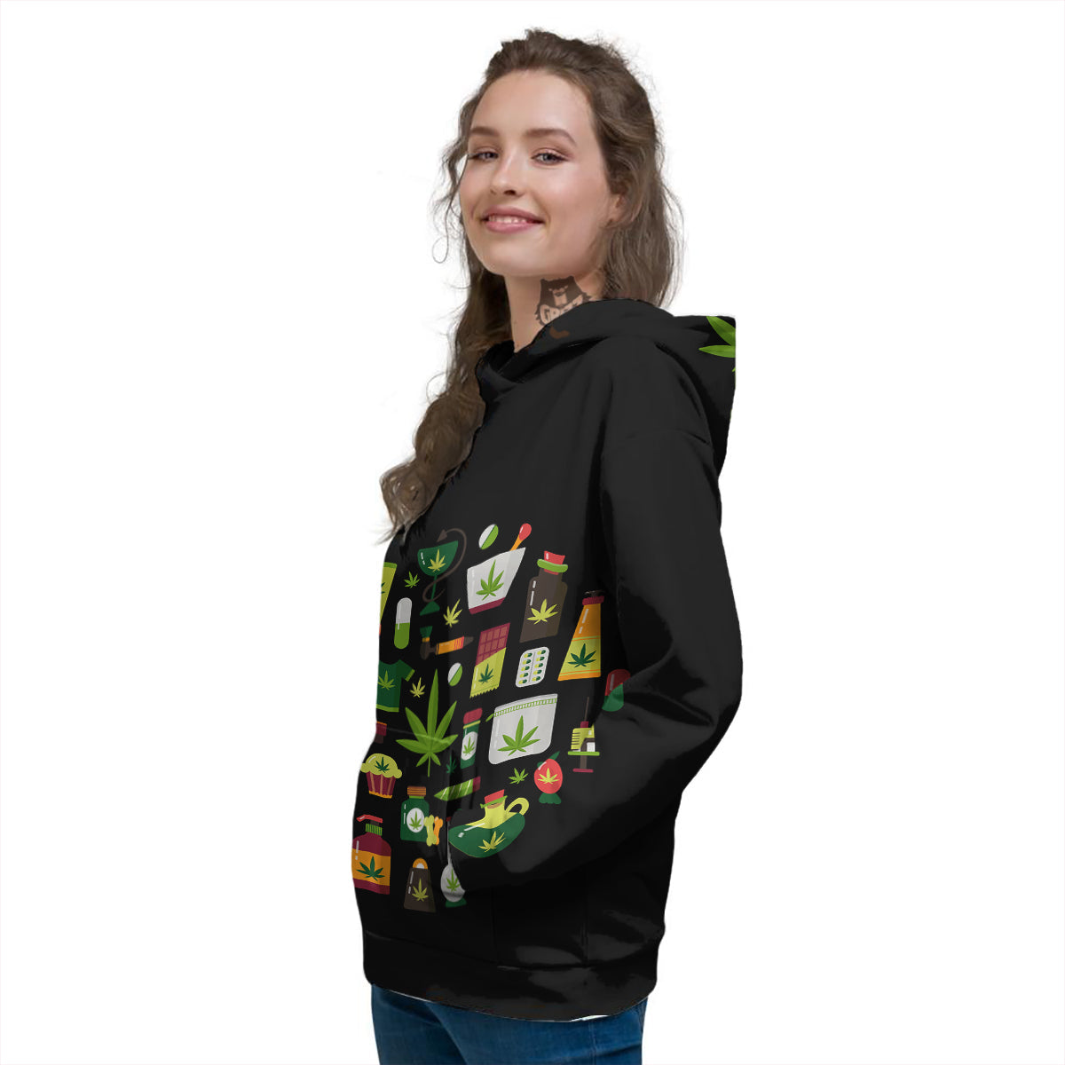 Marijuana And Cannabis Print Women's Hoodie-grizzshop