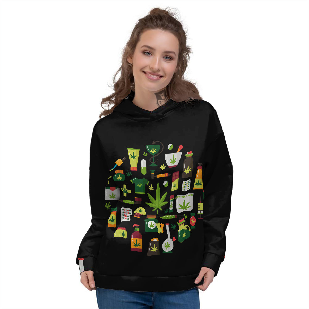 Marijuana And Cannabis Print Women's Hoodie-grizzshop
