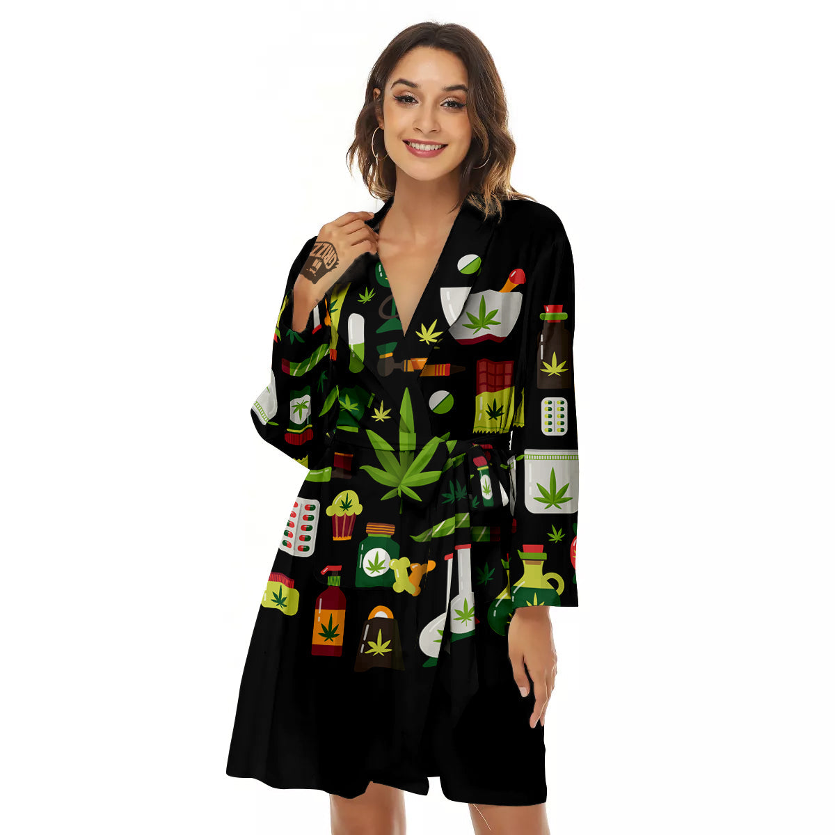 Marijuana And Cannabis Print Women's Robe-grizzshop