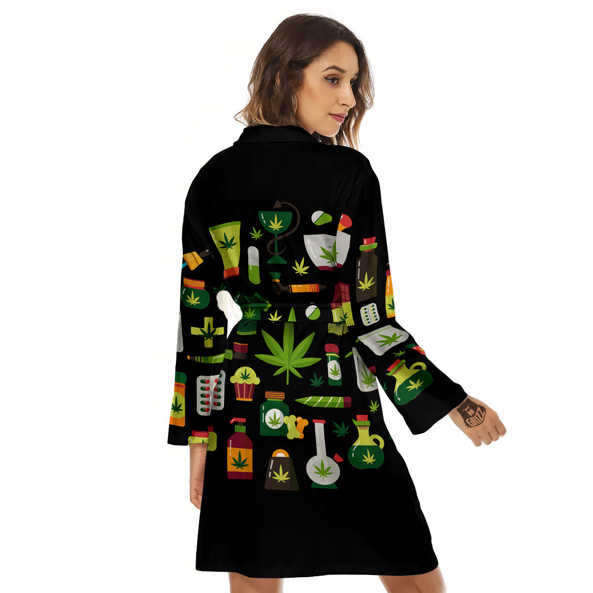Marijuana And Cannabis Print Women's Robe-grizzshop