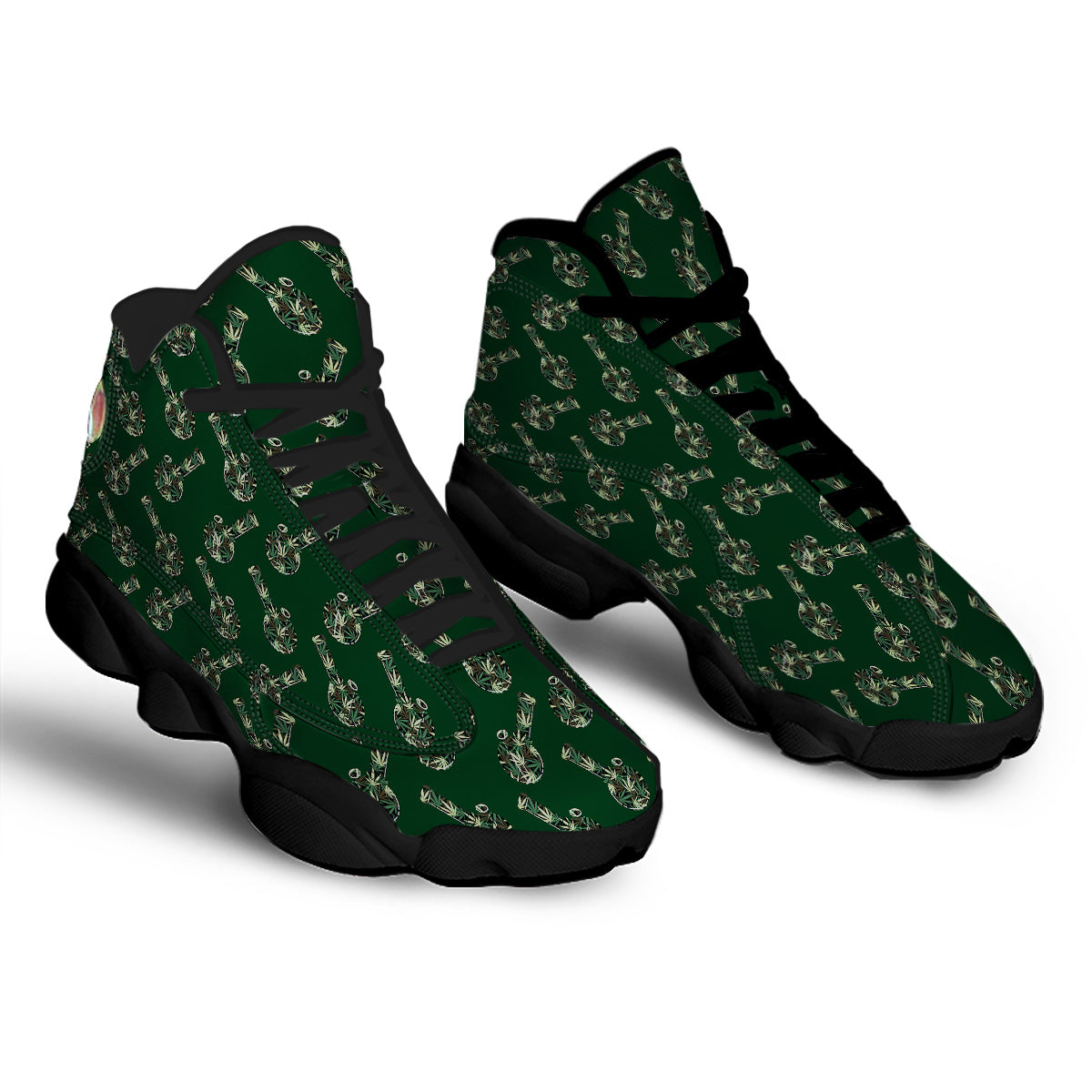 Marijuana Cannabis And Green Camo Print Pattern Black Basketball Shoes-grizzshop