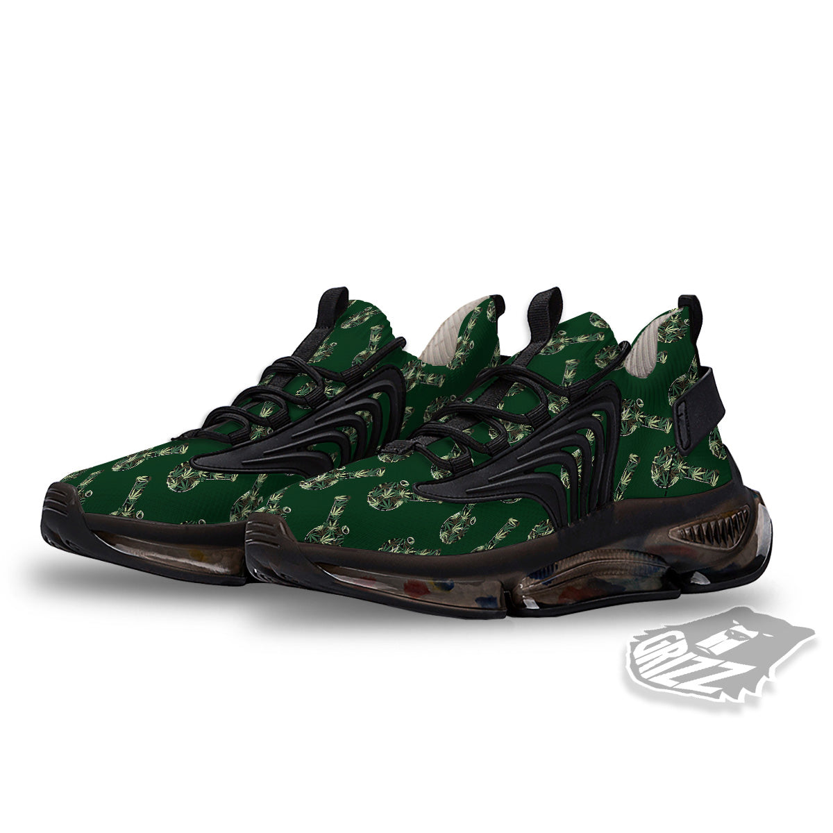 Marijuana Cannabis And Green Camo Print Pattern Black Gym Shoes-grizzshop