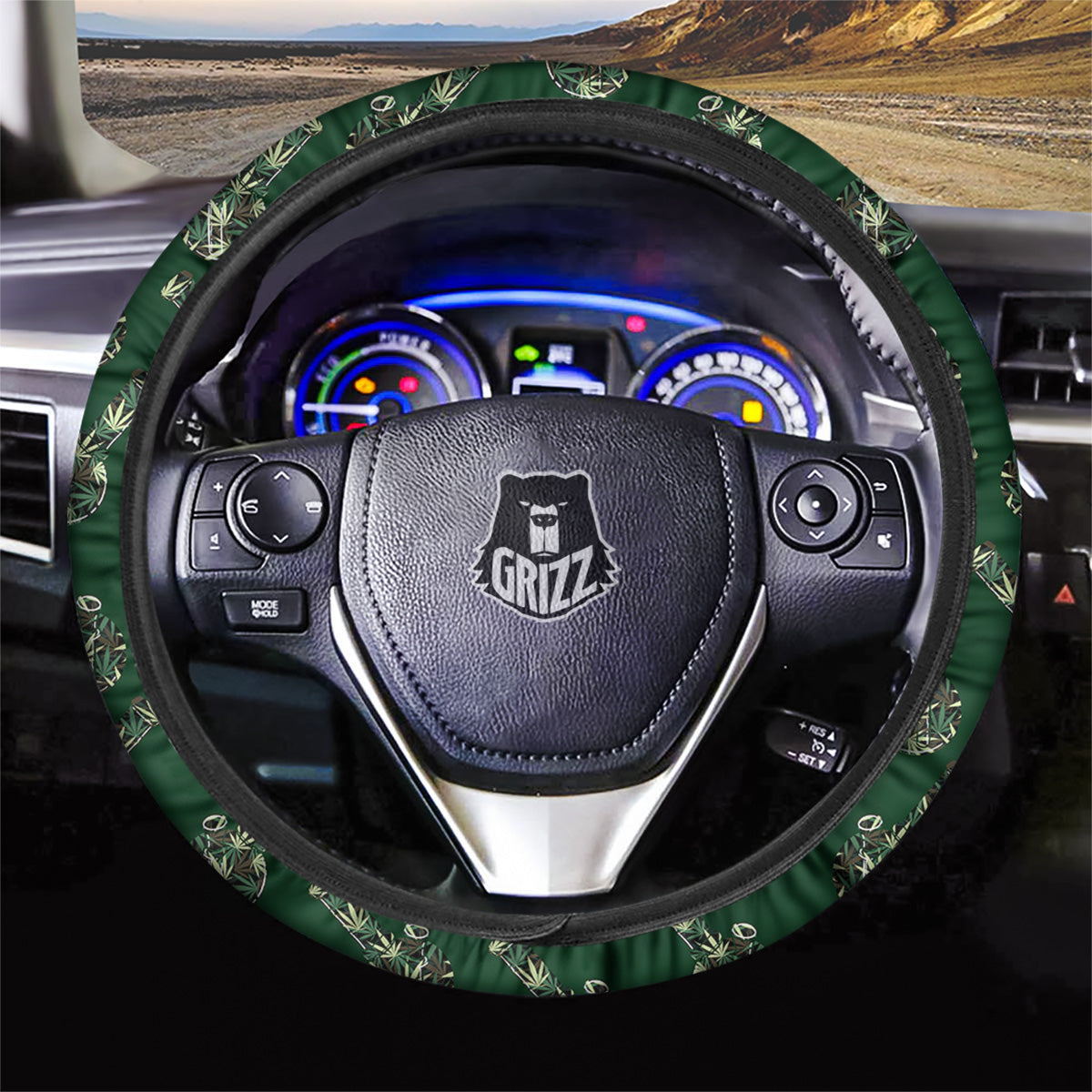 Marijuana Cannabis And Green Camo Print Pattern Car Steering Wheel Cover-grizzshop