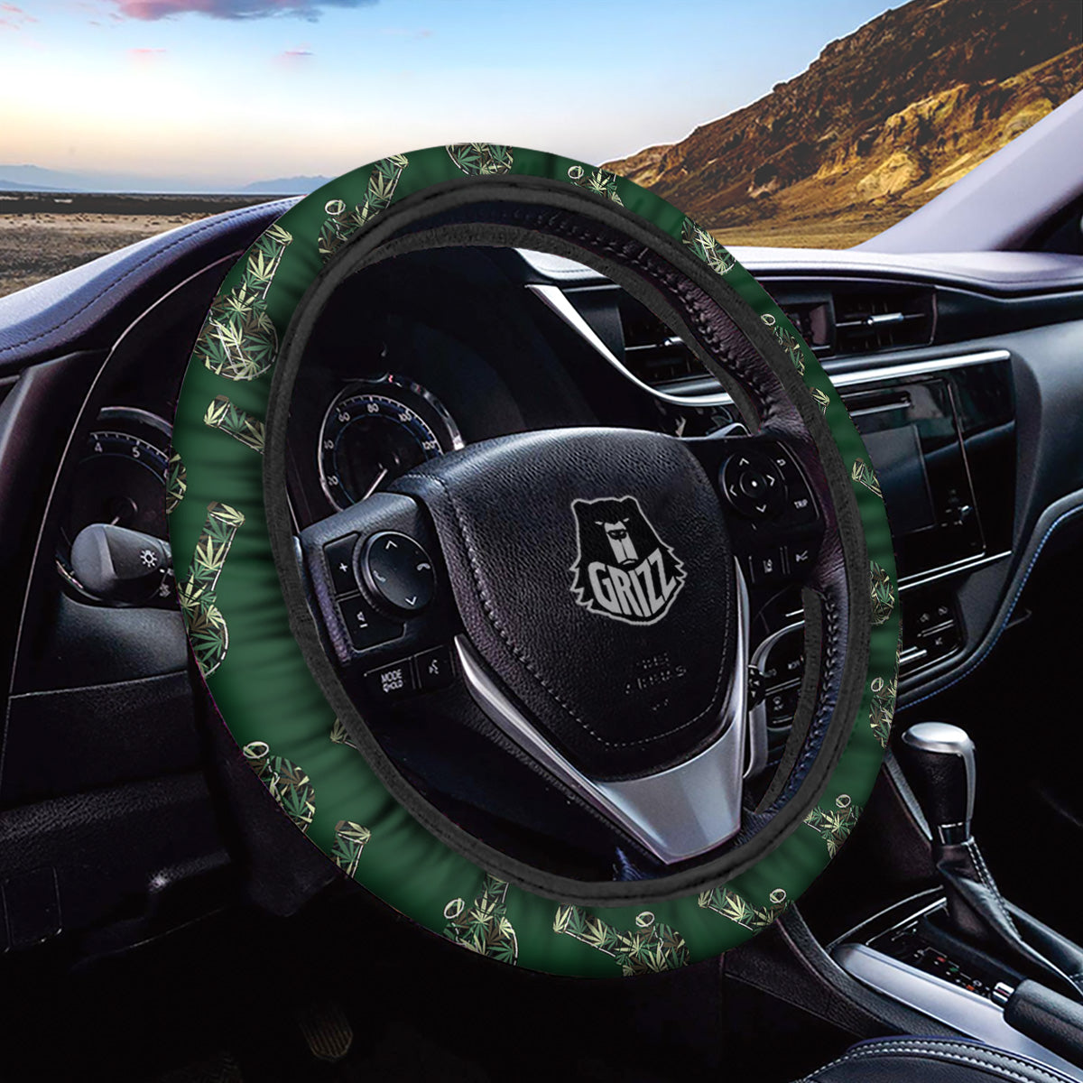 Marijuana Cannabis And Green Camo Print Pattern Car Steering Wheel Cover-grizzshop
