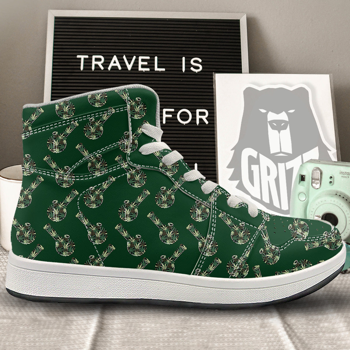 Marijuana Cannabis And Green Camo Print Pattern High Top Sneakers-grizzshop