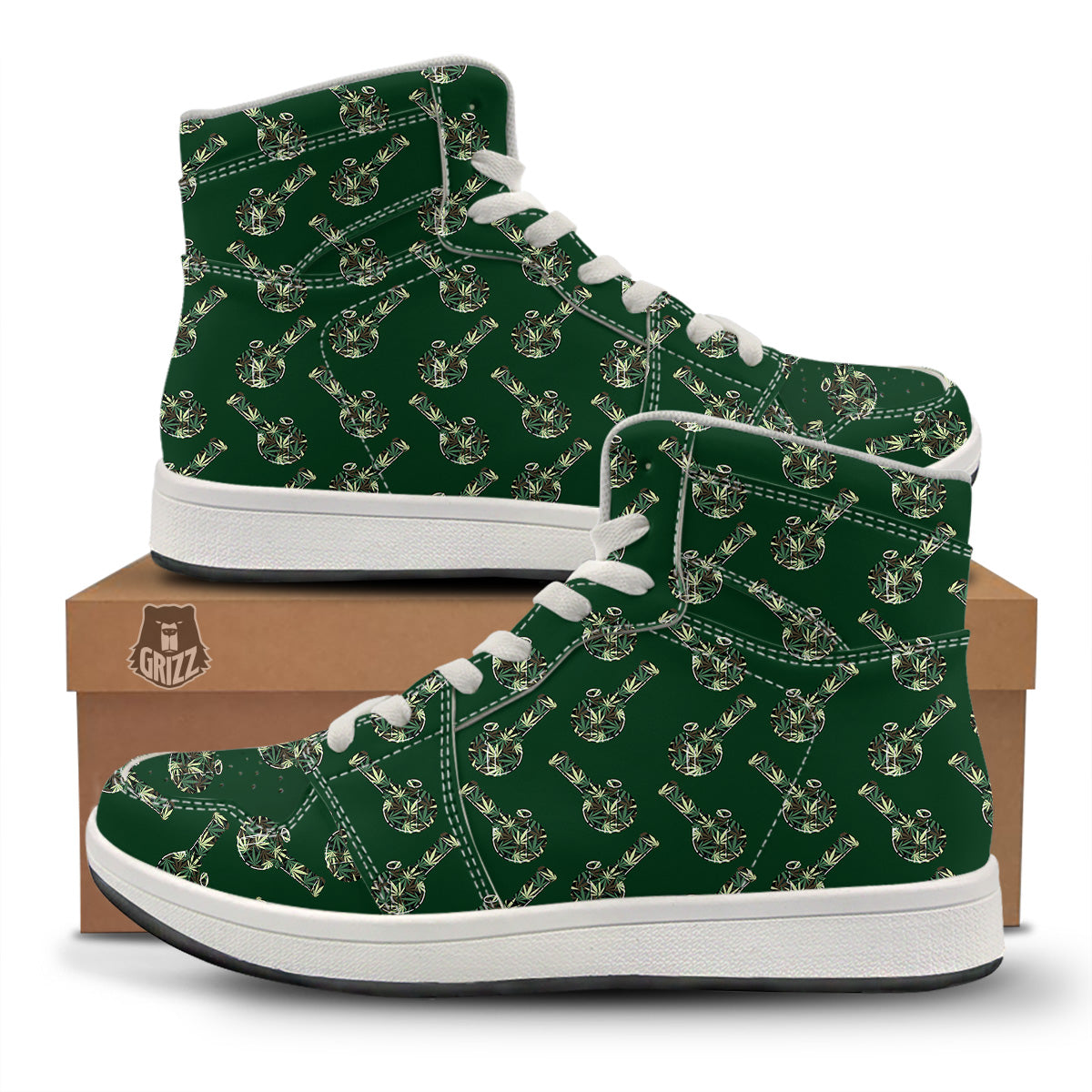 Marijuana Cannabis And Green Camo Print Pattern High Top Sneakers-grizzshop