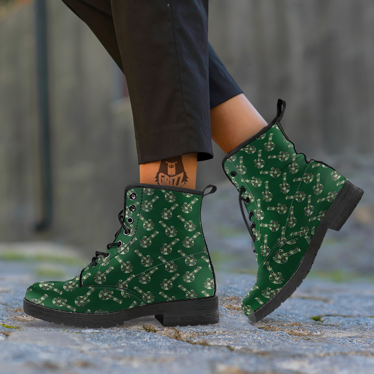 Marijuana Cannabis And Green Camo Print Pattern Leather Boots-grizzshop