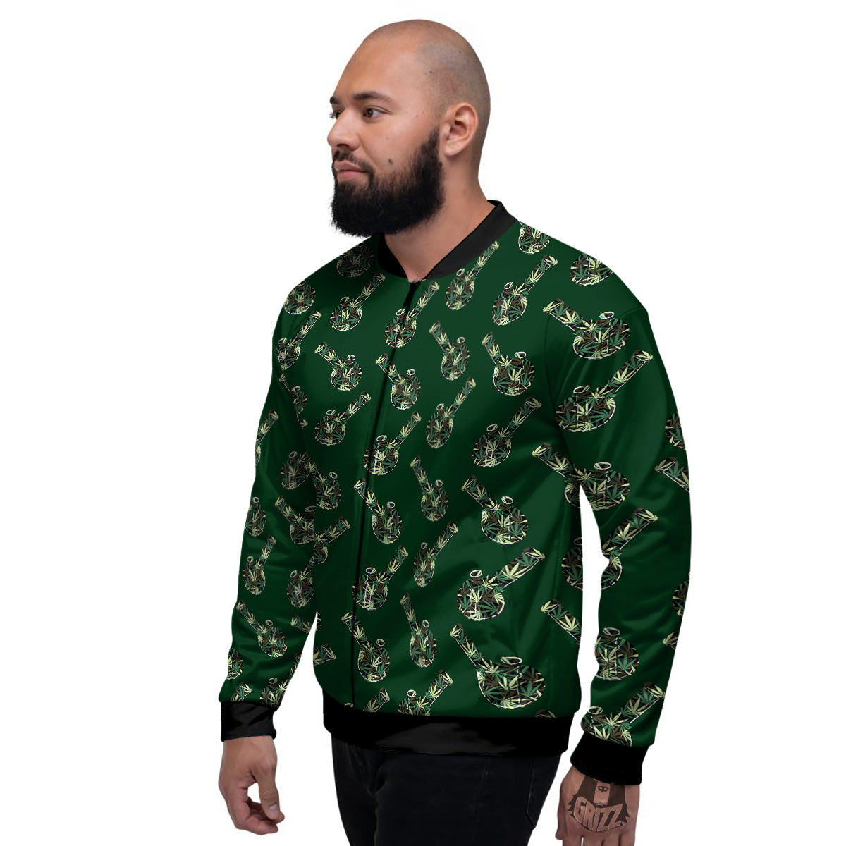 Marijuana Cannabis And Green Camo Print Pattern Men's Bomber Jacket-grizzshop