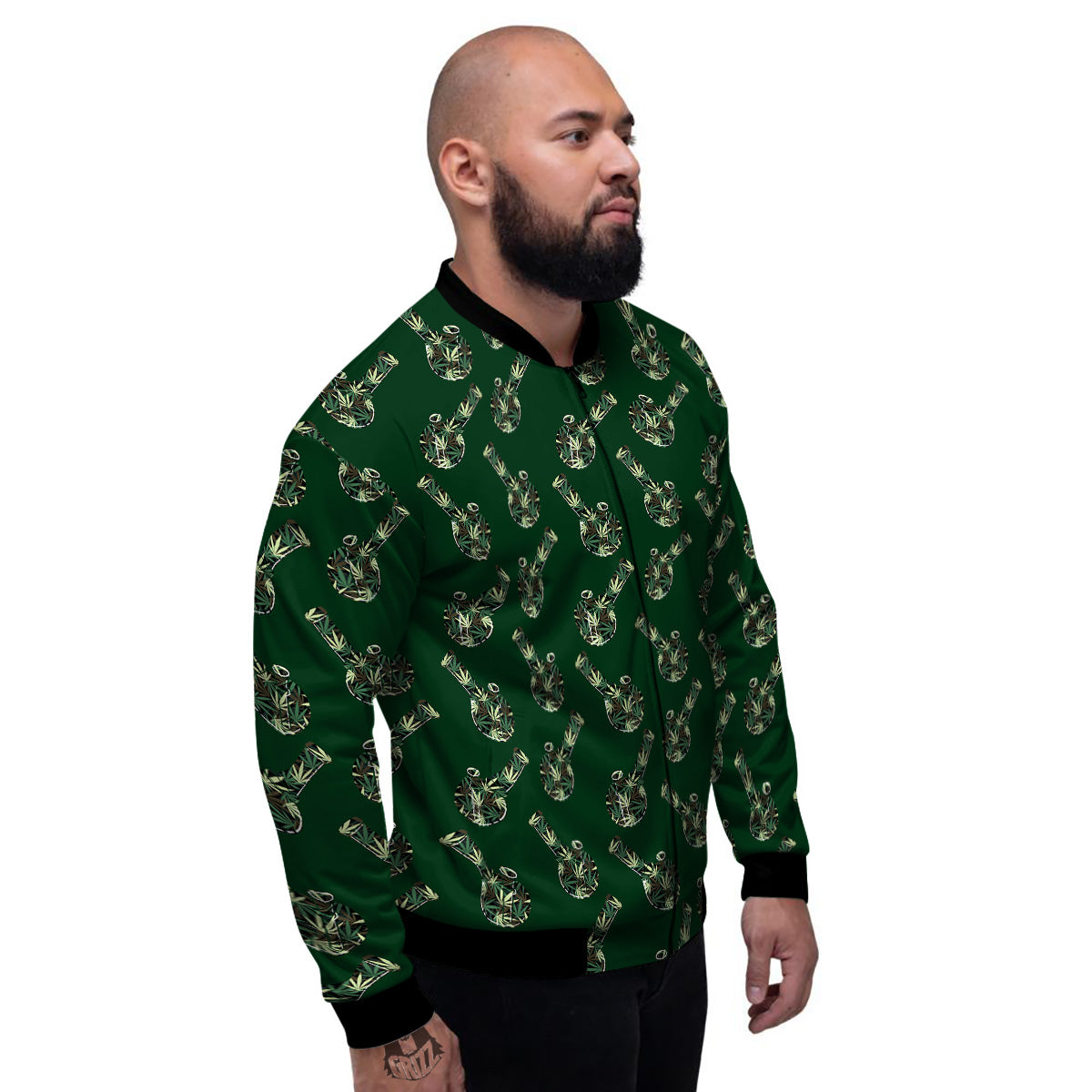 Marijuana Cannabis And Green Camo Print Pattern Men's Bomber Jacket-grizzshop
