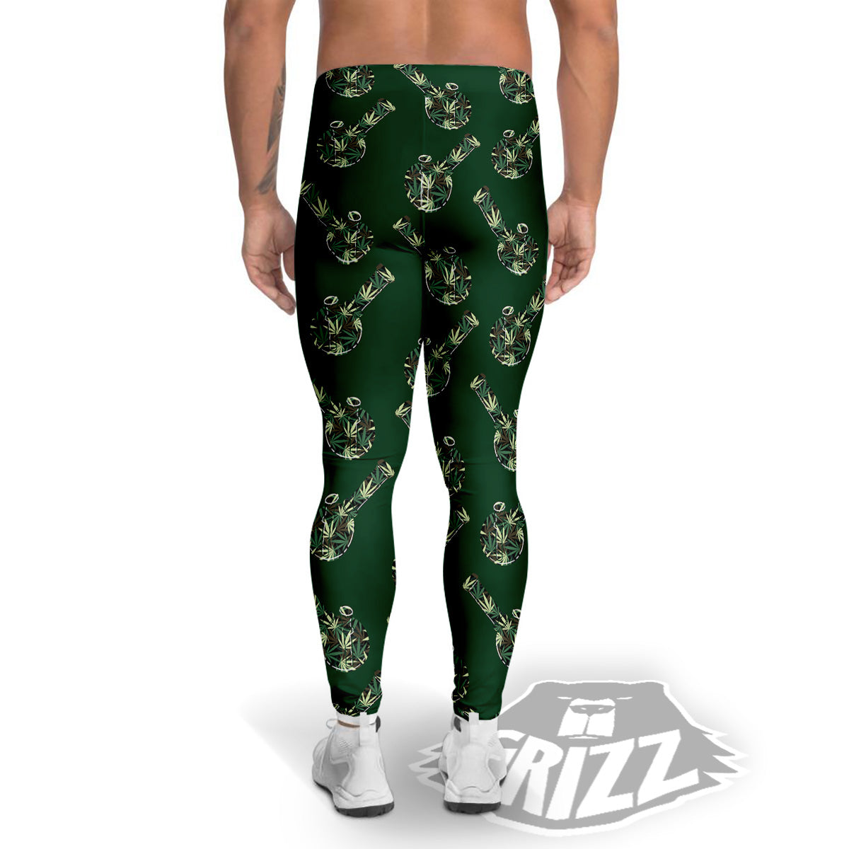 Marijuana Cannabis And Green Camo Print Pattern Men's Leggings-grizzshop